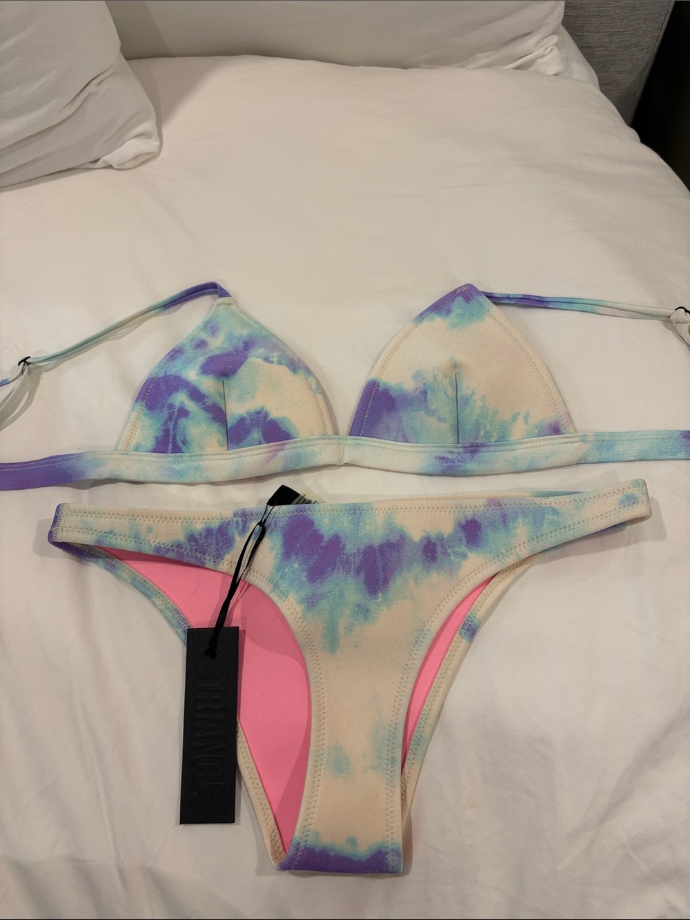 Tie-Dye TRIANGL Bikini Set in Purple, Aqua & Cream
